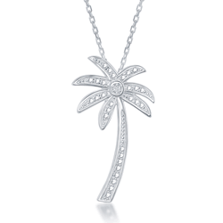 Sterling Silver Diamond Accent Palm Tree Pendant w Chain  - KDP-208