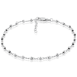 Sterling Silver Diamond Cut Bead Anklet - 9 Inch - R-9102