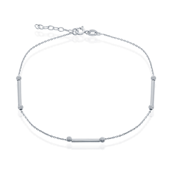 Sterling Silver Diamond Cut Beads with Rods Anklet - 9 Inch - R-9140