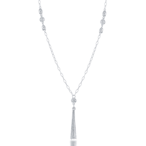Sterling Silver Diamond Cut Chain And Diamond Cut Bead Tassle Necklace - 18 Inch - L-3819