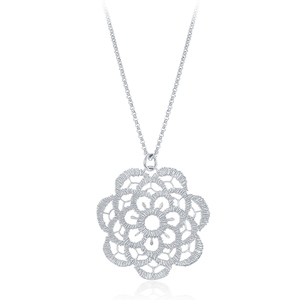 Sterling Silver Diamond Cut Fancy Flat Flower Necklace - 16 Inch - L-3846