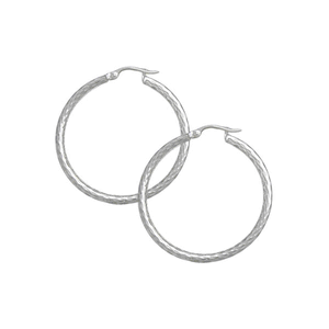 Sterling Silver Diamond Cut Hoop Earrings  - A-1468