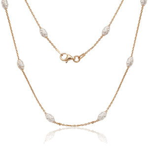 Sterling Silver Diamond Cut Oval Moon Bead Chain -  Rose Gold Plated - 16 Inch - Q-5459-16