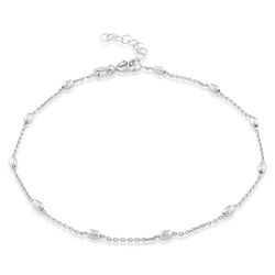 Sterling Silver Diamond Cut Small Oval Beads Anklet - 9 Inch - R-9114