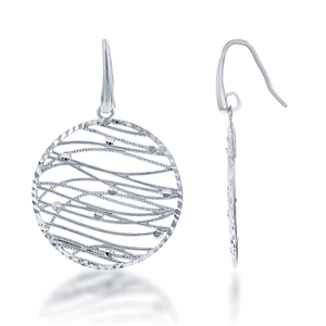 Sterling Silver Diamond Cut Zebra Striped Circle Earrings  - A-2115
