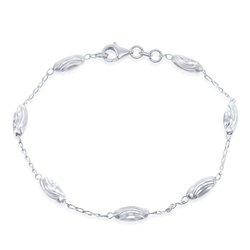 Sterling Silver Diamond Moon Cut Oval Bead Anklet - 9 Inch - R-9166