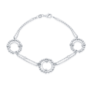 Sterling Silver Double Circle with Diamond Cut Beads Bracelet - 7.5 Inch - S-4989