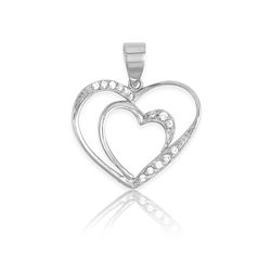 Sterling Silver Double Open Hearts CZ Pendant  - K-5345