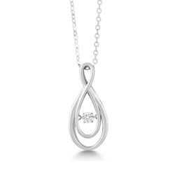 Sterling Silver Double Open Tearshaped with Center Dancing Shimmering CZ Pendant  WChain  - K-6708