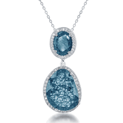 Sterling Silver Double Oval Blue Ice with CZ Border Pendant  - K-7588