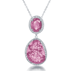 Sterling Silver Double Oval Lt. Pink Ice with CZ Border Pendant  - K-7586