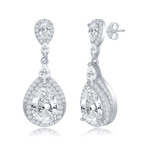 Sterling Silver Double Pearshaped CZ Dangling Earrings  - D-7245