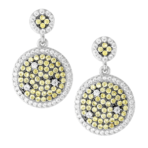 Sterling Silver Double Round Micro Pave Green Earrings  - D-5424