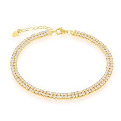 Sterling Silver Double Row CZ Tennis Bracelet - Gold Plated - 6.5 Inch - T-7504
