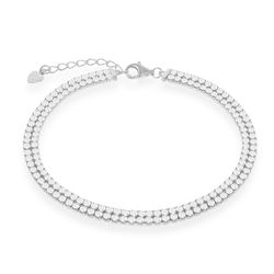 Sterling Silver Double Row Tennis Bracelet - 6.5 Inch - T-7471