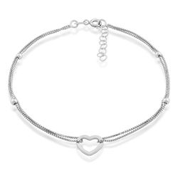 Sterling Silver Double Strand Brought Together with Open Heart Anklet - 9 Inch - R-9117