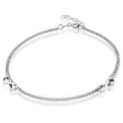 Sterling Silver Double Strand Infinity Anklet - 9 Inch - R-9115