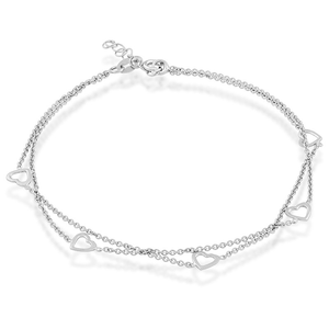 Sterling Silver Double Strand Open Hearts Anklet - 9 Inch - R-9121