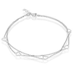 Sterling Silver Double Strand Open Hearts Anklet - 9 Inch - R-9121