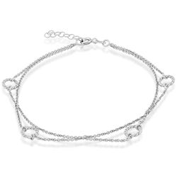 Sterling Silver Double Strand Open Rings Anklet - 9 Inch - R-9119