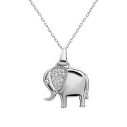 Sterling Silver Elephant with CZ Ear Pendant  - K-7026