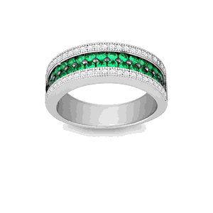 Sterling Silver Emerald and White CZ Micro Pave Ring - Size 8 - W-9900-8