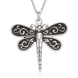 Sterling Silver Fancy Oxidized Dragonfly Pendant  - J-2545