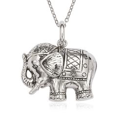 Sterling Silver Fancy Oxidized Elephant Pendant  - J-2557