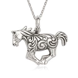 Sterling Silver Fancy Oxidized Horse Pendant  - J-2554