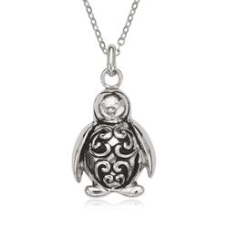 Sterling Silver Fancy Oxidized Penguin Pendant  - J-2550