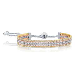 Sterling Silver Five Strand Tennis Adjustable Bolo Bracelet - Tri-Color  - T-7805