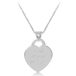 Sterling Silver Flat Heart I Am Always With You Pendant  WChain  - J-2589