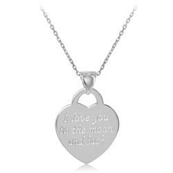 Sterling Silver Flat Heart I Love You To The Moon And Back Pendant  WChain  - J-2587