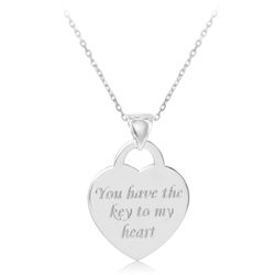 Sterling Silver Flat Heart You Have The Key to My Heart Pendant  WChain  - J-2586