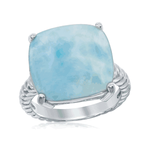 Sterling Silver Four-Prong Square Larimar with Rope Design Band Ring - Size 6 - W-2062-6