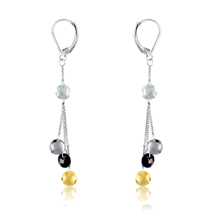 Sterling Silver French Hook Dangling Peridot&comma; Amy&comma; Garnet&comma; and Citrine Gemstone Earrings  - D-4483