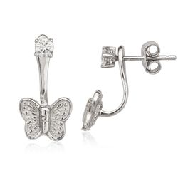 Sterling Silver Front 3mm CZ with Back Butterfly Earrings  - D-5568
