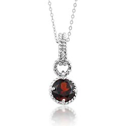 Sterling Silver Garnet Gemstone Twisted Wire Circle Pendant  - K-5649