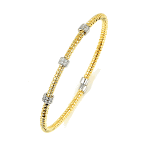 Sterling Silver Gold Plated and 3 Stations of CZ Bangle DAZ-DRB-511Y