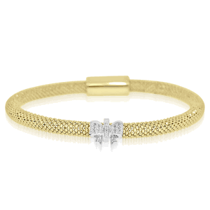 Sterling Silver Gold Plated CZ 1 Station Ribbon Bangle DAZ-DAB-182Y