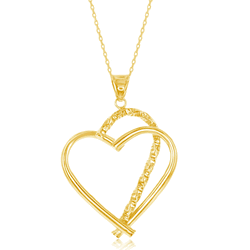 Sterling Silver Gold Plated Heart with Diamond-Cut Half Heart Pendant  - J-2692-GP