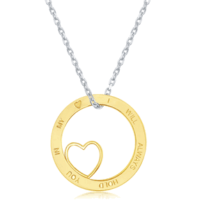 Sterling Silver GP 16+2 I Will Always Hold You in My Heart Open Circle with Heart Necklace - 16 Inch - L-4164