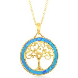 Sterling Silver GP Blue Inlay Opal Open Tree of Life Pendant  - K-7929