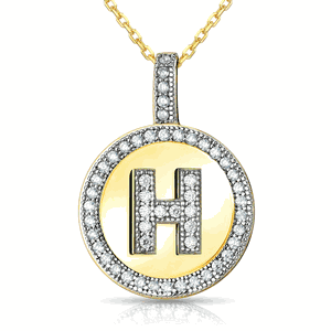 Sterling Silver GP Micro Pave Circle H Pendant W Chain  - k-6681-G