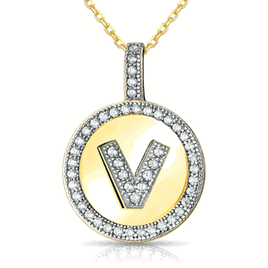 Sterling Silver GP Micro Pave Circle V Pendant W Chain  - K-6692-G