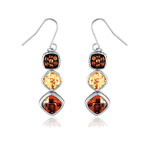 Sterling Silver Graduating Champagne and Brown CZ Dangling Earrings  - D-4491