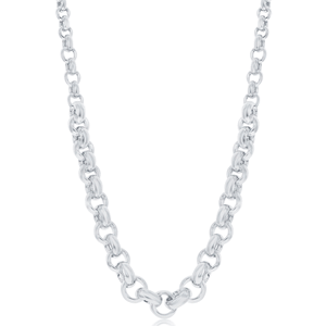 Sterling Silver Graduating High Polished Rolo-Link Necklace; MADE IN  ITALY - 18 Inch - BML-4096