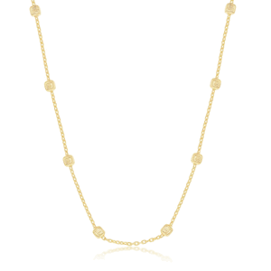 Sterling Silver Grid Square Beaded Chain - Gold Plated - 16 Inch - Q-5612-16