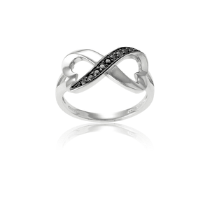 Sterling Silver Half Black CZ Heart Infinity Ring - Size 10 - W-9687-10