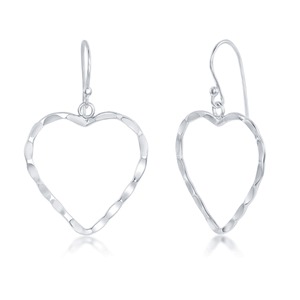 Sterling Silver Hammered Heart Earrings  - A-2590